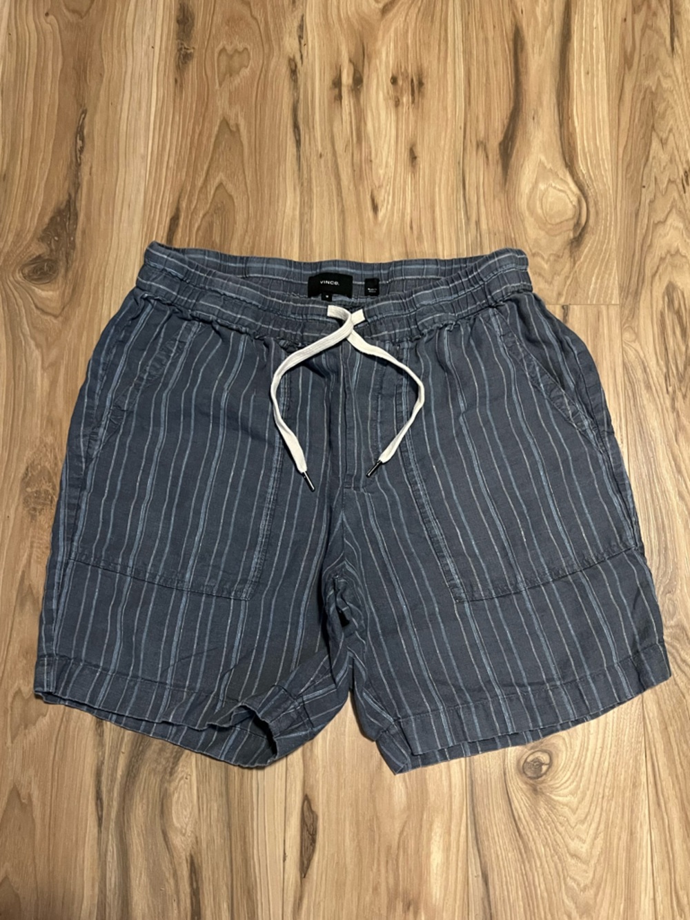 Vince Navy and White Drawstring Beach Shorts